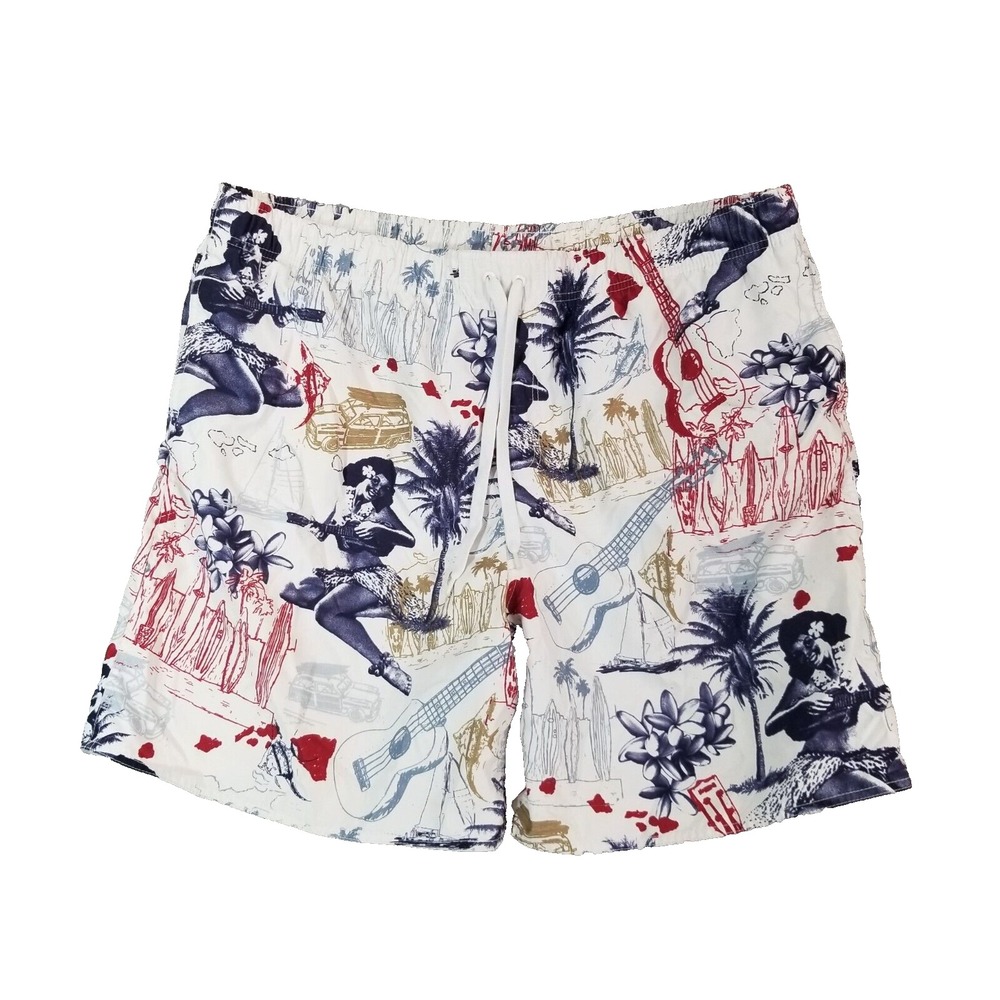 Breakwater swim trunks board shorts men's 2XL white hula Hawaiian tiki aloha